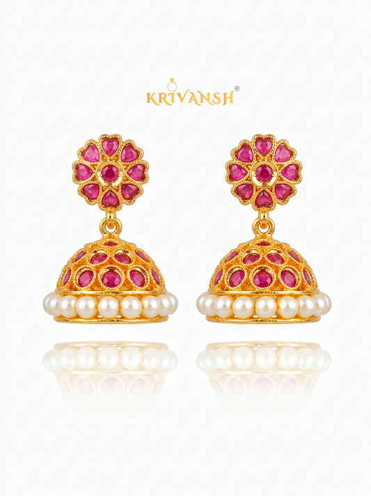 Pink Uncut Stone Jhumki Earrings | KRIVANSH