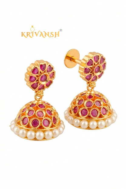 Pink Uncut Stone Jhumki Earrings | KRIVANSH