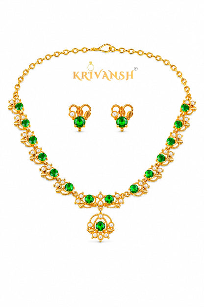 Green AD stones Kamakshi Necklace Set | KRIVANSH