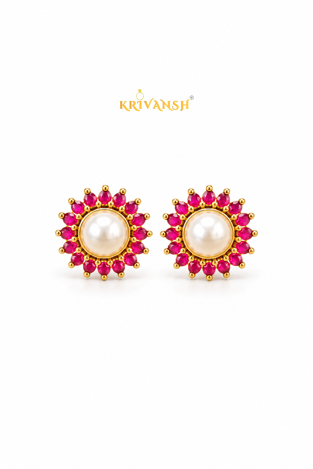 Unique Pink Ruby with Pearl Stud | Screw Type | KRIVANSH