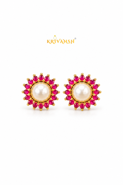 Unique Pink Ruby with Pearl Stud | Screw Type | KRIVANSH