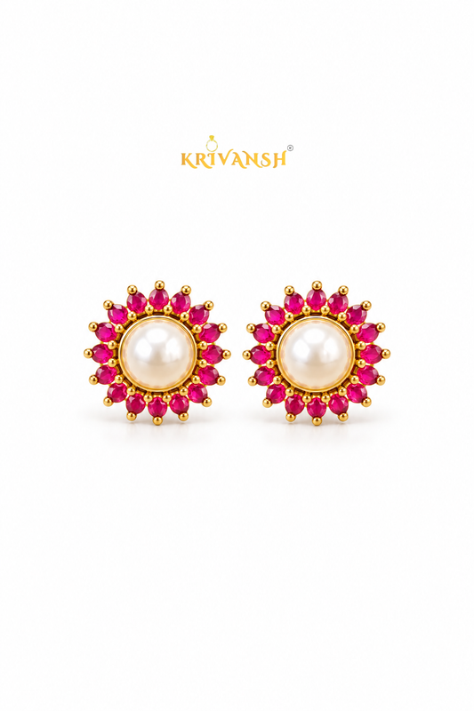 Unique Pink Ruby with Pearl Stud | Screw Type | KRIVANSH