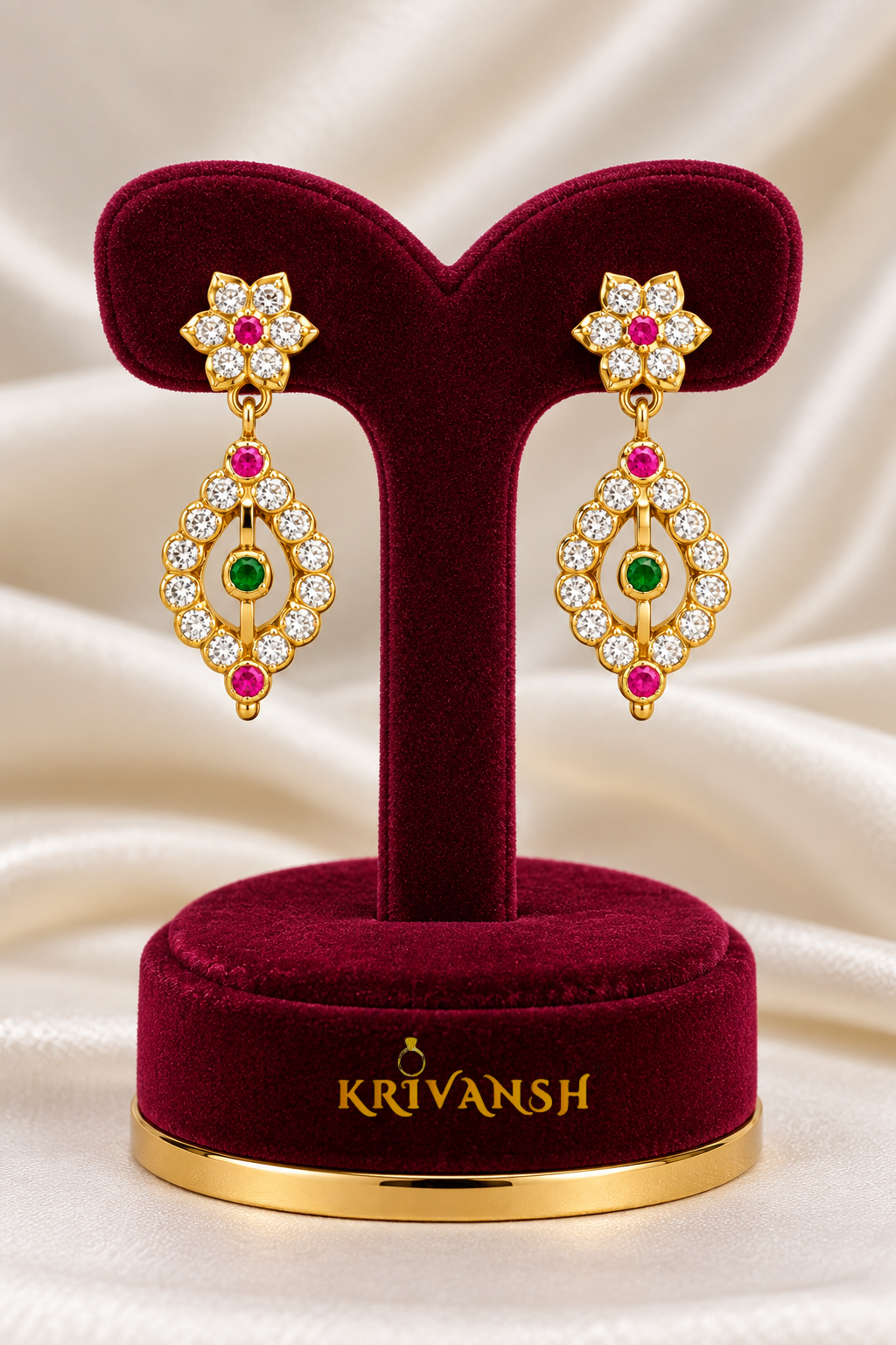Multicolour American Diamond Stud-Hanging Earrings