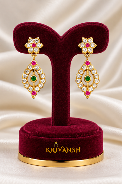 Multicolour American Diamond Stud-Hanging Earrings