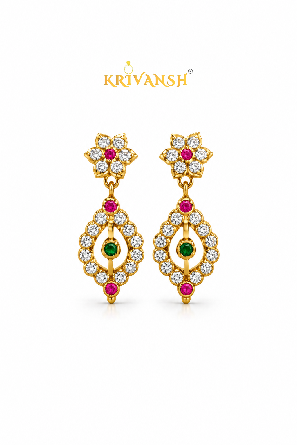 Multicolour American Diamond Stud-Hanging Earrings