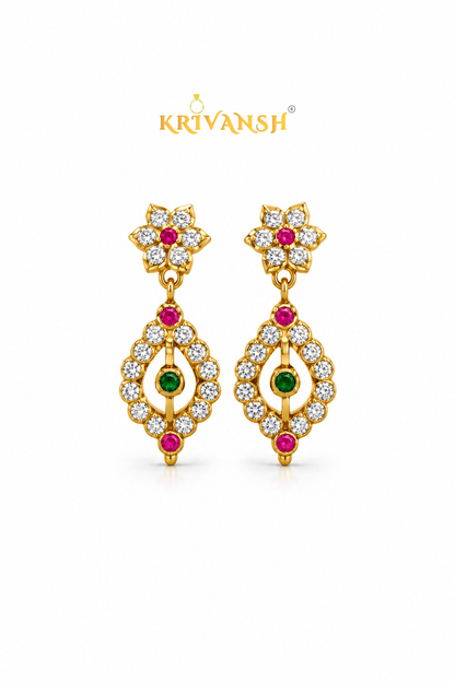 Multicolour American Diamond Stud-Hanging Earrings