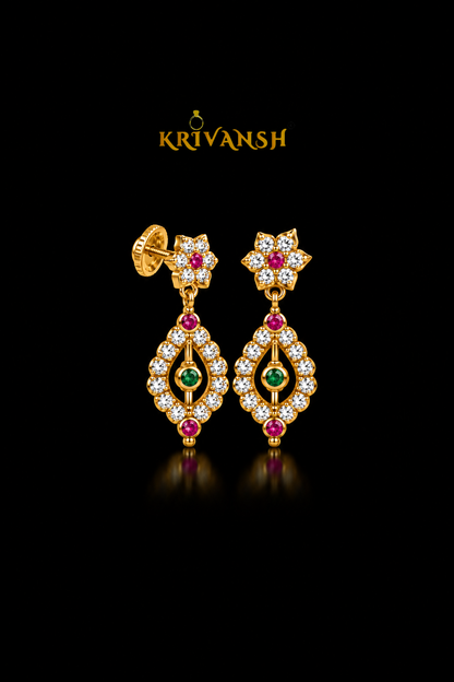 Multicolour American Diamond Stud-Hanging Earrings