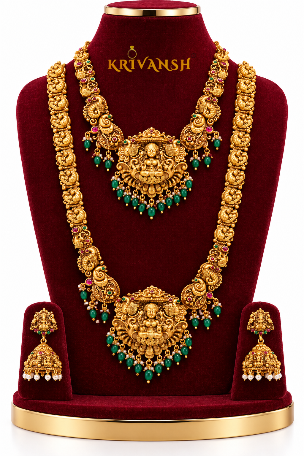 Premium Matte Gold Plated Long Haram Necklace ComboSet | KRIVANSH
