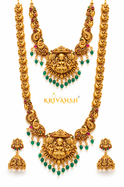 Premium Matte Gold Plated Long Haram Necklace ComboSet | KRIVANSH