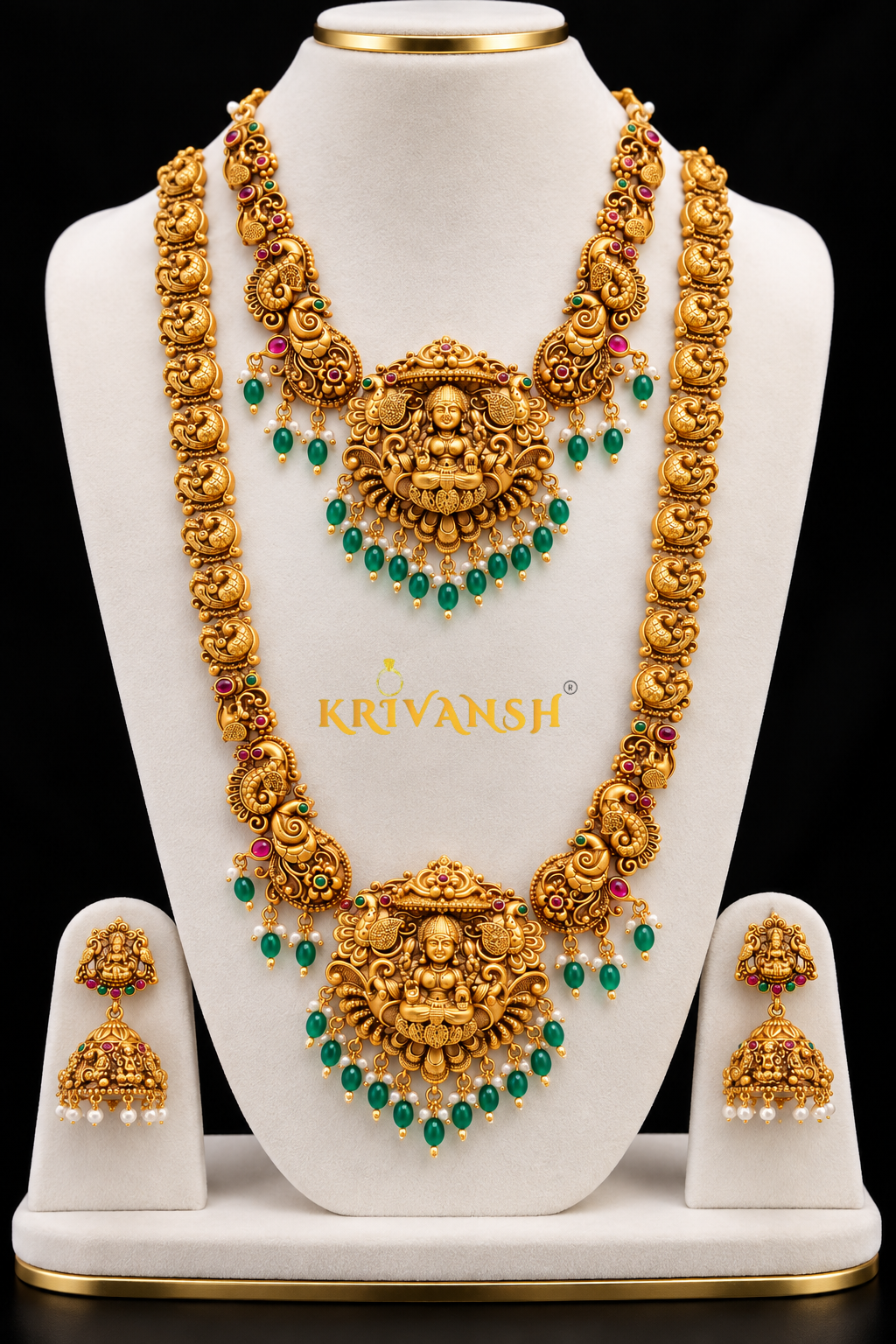 Premium Matte Gold Plated Long Haram Necklace ComboSet | KRIVANSH
