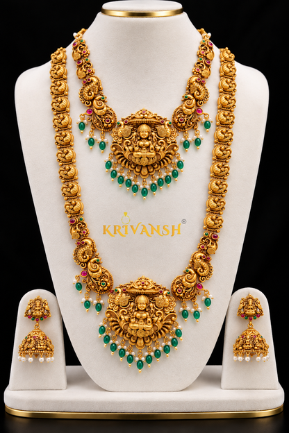 Premium Matte Gold Plated Long Haram Necklace ComboSet | KRIVANSH