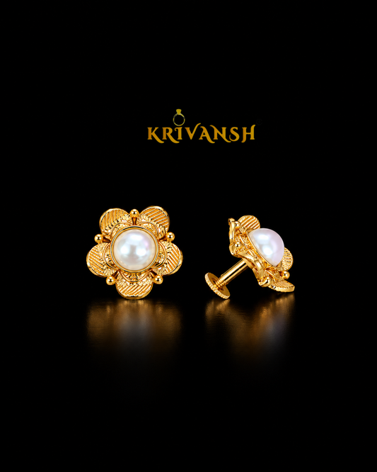 Pearl Floral Stud Earrings for Women | Luxe Gold-Tone Elegance