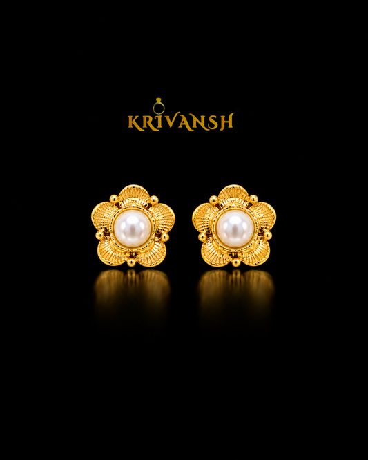 Pearl Floral Stud Earrings for Women | Luxe Gold-Tone Elegance
