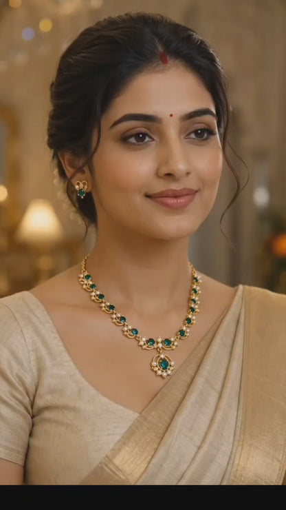 Green AD stones Kamakshi Necklace Set | KRIVANSH